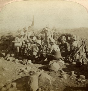 Gordon Highland signaalgevers op Signal Hill, Euslin, Zuid-Afrika, Boerenoorlog, 1899-1902 door Underwood and Underwood