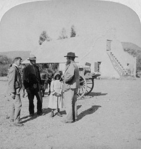 Interview met een Boerenboer bij zijn huis nabij Brandfort, Zuid-Afrika, Boerenoorlog