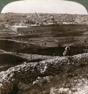 Jeruzalem, gezien vanuit het zuidoosten, met de locatie van de tempel, Palestina, 1900s