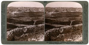 Jeruzalem, Gezien vanuit het Zuidoosten, met Uitzicht op de Tempel, Palestina door Underwood and Underwood