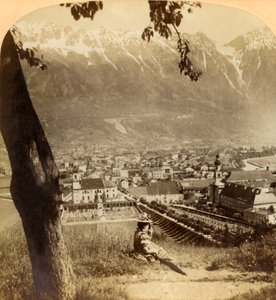 Pittoresk Innsbruck, de hoofdstad van Tirol, Oostenrijk..., 1898 door Underwood and Underwood