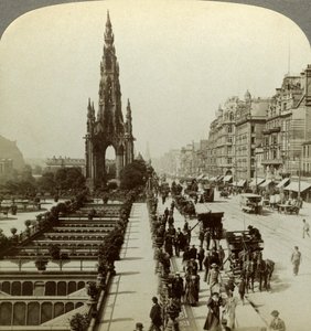 Princes Street en het Scott Monument, Edinburgh, Schotland, ca. laat 19e eeuw