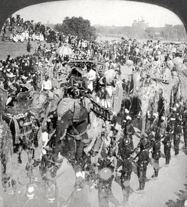 Prinsen in de Grote Staatsintocht, Durbar, Delhi, India door Underwood and Underwood