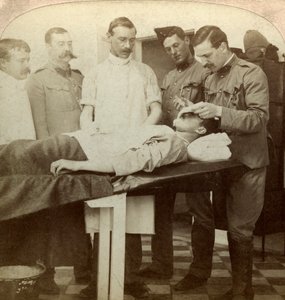 Soldaat die viel aan het front, Wynberg Hospital, Kaapstad, Zuid-Afrika, Boerenoorlog, 1899-1902 door Underwood and Underwood