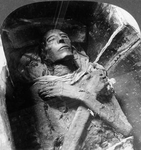 De mummie van Sethos I 1394 v.Chr.-1279 v.Chr., Caïro, Egypte, 1905 door Underwood and Underwood
