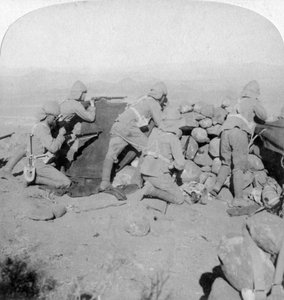 Troepen verdedigen New Zealand Hill, Slingersfontein, Zuid-Afrika, 25 januari 1900