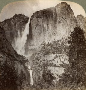 Yosemite Point en door de wind geblazen Yosemite Falls, Yosemite Valley, Californië, VS, 1902 door Underwood and Underwood