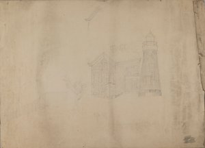 Vuurtoren en huis door Unidentified