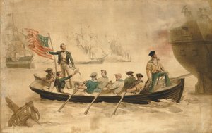 Perry draagt zijn vlag over aan de Niagara
