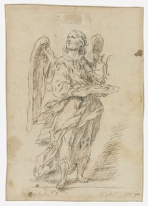 Een engel die een dienblad met een oliekruik vasthoudt door Unknown