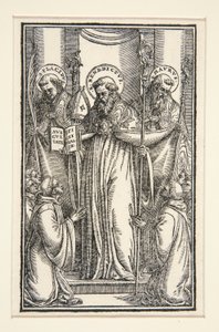 Boekillustratie met drie heiligen door Unknown