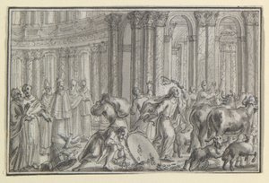 Christus verjaagt de geldwisselaars uit de tempel, een van vier scènes uit het leven van Christus