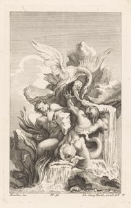 Fontein met zwaan en mannen