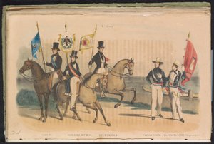 Kostumen en vaandels van de erewachten van Goes, Middelburg, Zierikzee en Vlissingen, 1840-1842