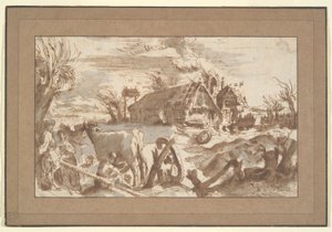 Landschap met boerderij door Unknown