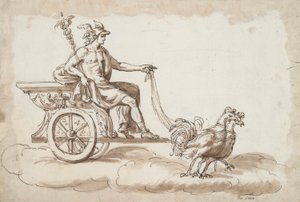 Mercurius in een Wagen Getrokken door Hanen door Unknown