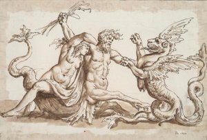 Nereïde en Triton vechten tegen een griffioen door Unknown