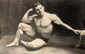 Portret van zwaargewicht worstelaar, Johann Lem, ca. 1910