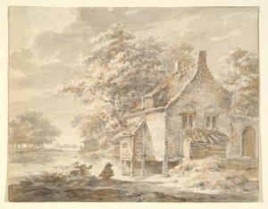 Rivierlandschap met Huis