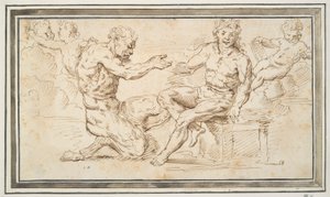 Sater en Jonge Man Zittend met Putti door Unknown