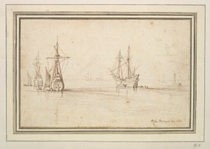 Zeeschepen voor anker in kalm water