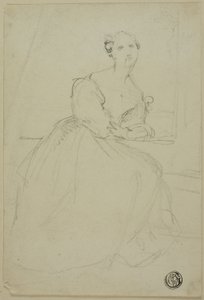 Schets van zittende vrouw in avondjurk door Unknown