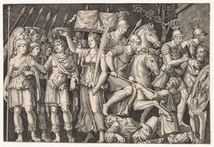Speculum Romanae Magnificentiae: Trajanus tussen Stad van Overwinning en Rome (De Keizer Trajanus) door Unknown