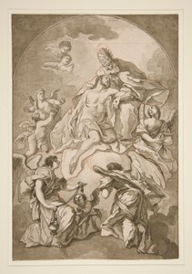 De Hemelvaart van Christus met God de Vader en Engelen