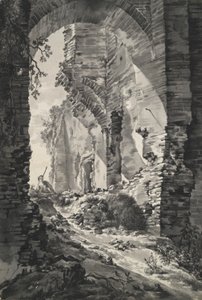 De toegangspoort van de ruïnes van Kasteel Brederode, Nederland, met herder door Unknown