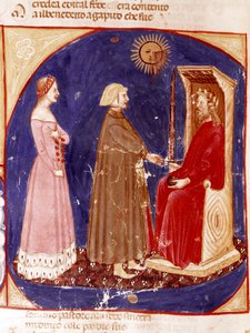 Tweede hemel: Dante en Beatrice ontmoeten de Romeinse keizer Justinianus door Unknown artist