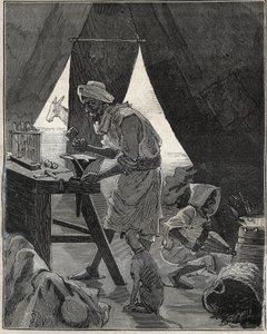 Een Kabyle juwelier in Algerije in de 19e eeuw. Gravure uit 1885 in 
