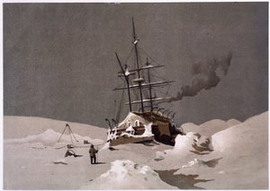 Een boot gevangen in ijs (in 