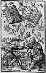 Een boekbinderij in de Middeleeuwen. door Unknown artist