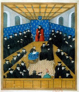 Een rechtbank in de 15e eeuw. Miniatuur. Parijs, B N door Unknown artist
