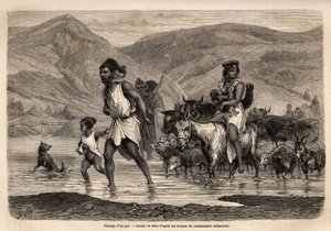 Een familie van Kabyle herders steekt de wadi Djema over om naar de Beni Menguellet markt te gaan, de belangrijkste in de regio; het hoofd van de familie waagt zich eerst, gevolgd door zijn familie en zijn kudde, eerst de schapen en daarna het grootste dee door Unknown artist