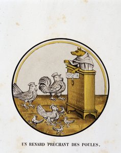 Een vos preekt voor kippen (Renart-roman) - religieuze karikatuur, Limoges door Unknown artist