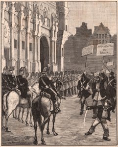 Een groep socialisten die demonstreren tegen de hervormingen van Louis Napoleon Bonaparte, 1849 op de Champ de Mars, Parijs door Unknown