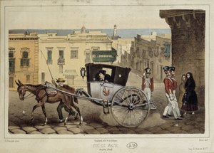 Een opstopping in de straten van Malta - gravure
