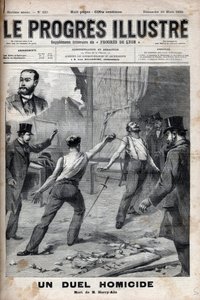 Een moorddadig duel - Op 1 maart 1895, een duel met de speer tussen twee leden van het Comité van Frans Afrika, die voorheen goede kameraden waren, Alfred Le Chatelier en Hippolyte Percher, alias Harry Alis door Unknown artist