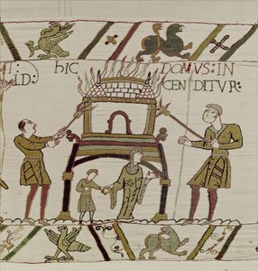 Een huis wordt verbrand door de Normandiërs, Tapijt van Bayeux door Unknown artist