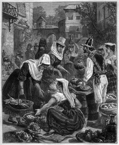 Een marktdag in Tenerife op de Canarische Eilanden in de Atlantische Oceaan - Een wandeldag in Tenerife op de Canarische Eilanden in de Atlantische Oceaan - gravure van 1888