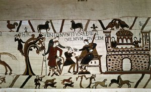 Een boodschapper naar Hertog Guillaume (1027 - 1087) - Tapijt van Bayeux, bekend als Borduurwerk van Koningin Mathilde door Unknown artist