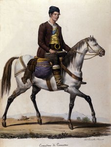 Een boer te paard, in de buurt van Camastra in Sicilië. Gravure uit de 19e eeuw