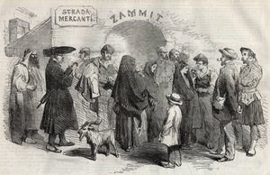 Een straat in Valletta op het eiland Malta in 1857. door Unknown artist