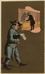 Een belastinginspecteur, anonieme chromolithografie, eind 19e eeuw.
