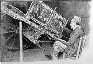 Een traditionele Siciliaanse tank schilder. 19e-eeuwse gravure door Unknown artist