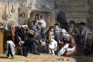 Een wake: familie verzameld rond een priester die viool speelt. 19e eeuw. door Unknown artist