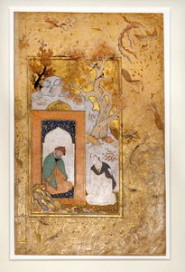 Een jonge man bezoekt een dervich (gouache en goud op papier) door Unknown artist