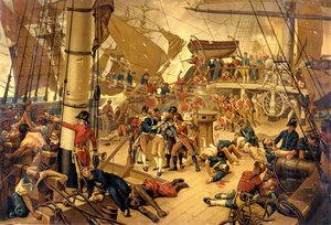 Admiraal Nelson zwaar gewond op de Victory Bridge tijdens de Slag bij Trafalgar op 21/10/1805
