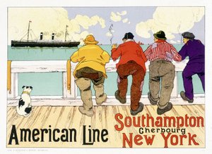 Reclameposter voor de American Line "Southampton, Cherbourg, New York" in "Pictorial Placard", Brussel door Unknown artist